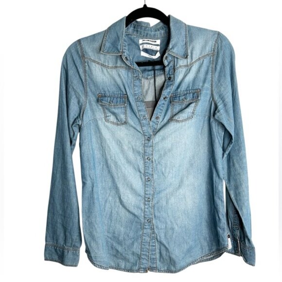 Free People One Teaspoon Denim Button Shirt Chambray Vintage Jean Western - Picture 2 of 12
